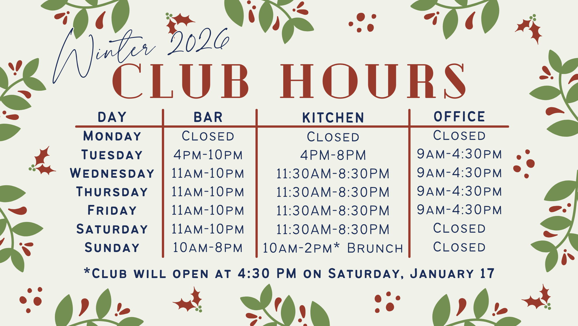 Winter Hours